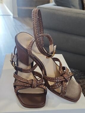 Giani Bernini Braided Brown Block Heel Sandals
